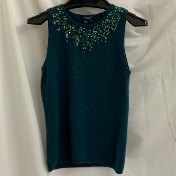 100% Cashmere Cardigan and Matching Tee with Jeweled Necklines in Pine Green S-M - Picture 7 of 16